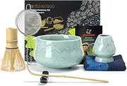 TEANAGOO Japanese Matcha Set - 7pcs Kit With Bowl, Bamboo Whisk (Chasen), Scoop (Chashaku), Whisk Holder - Celadon Blue (N36)