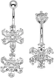 [Niaspi] 14G Clear CZ Flower Dangle Belly Button Rings for Women Hypoallergenic 316L Stainless Steel Flower Belly Ring 3/8" 10mm Navel Curved Barbell Dainty Navel Piercing Jewelry