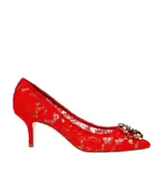 Dolce Gabbana Bellucci Lace Embellished Pumps 37.5,36,38.5 Red