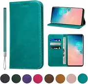 [WANDI QAQ] Samsung Galaxy S10 Plus Case Leather flip Wallet with Hanging Rope Card Holder Slots Kickstand Magnetic Folio Shockproof Proof Protective Galaxy S10 Plus Cover -Mint Green