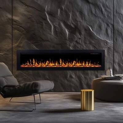 New 1500W 72" Built-in Wall Recessed Electric Fireplace Flame Effect Fire Heater