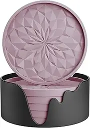 ME.FAN Silicone Coasters [6 Pack] Coasters with Holder - Drinking Coasters - Cup Mat for Drinks - Live for Hot or Cold Drink Thickened, Non-Slip, Non-Stick, Deep Tray Pale Mauve