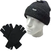 2pcs Winter Set Mens 3M Thinsulate Beanie Hat + Knitted Fingerless Gloves Snow