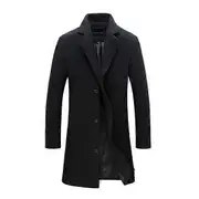 Woolen Coat Formal Suit Collar Long Sleeve Mid-length Men Jacket Solid Color Single Breasted Office Business Outwear black XXXXL