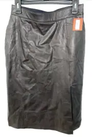 NWT Spanx Faux Leather-Like Midi Skirt Slit Womens Size Medium Pull On