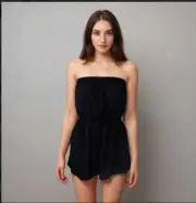 ASOS BlackRomper Bandeau Tie Open Back Strapless Beach Coverup Retro Size 6