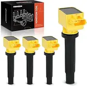 A-Premium (Yellow) Engine Ignition Coil Pack Compatible with Mazda CX-5 2013-2024, 3 2012-2024, 6 2014-2020, CX-9 2016-2023, 5 2017, MX-5 Miata, CX-3, CX-30, 3 Sport, CX-50 & Yaris, 4-PC Set