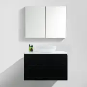 REINE 600-1500mm Polyurethane Matte Black Shaker Hampton Wall Hung Vanity Stone