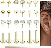 [LOLIAS] 20G 18G 16G Threadless Nose Studs Rings for Women Men 316L Surgical Steel Push in Flat Back Earrings CZ Lip Labret Nose Rings Studs Cartilage Helix Conch Medusa Nostril Tragus Piercing Jewelry