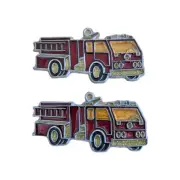 Fire Truck Engine STAINED GLASS RED Sun Catcher Set Of 2