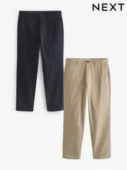 Navy Blue/Stone Straight Fit Stretch Chino Trousers 2 Pack (114226) | $84