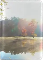 [ZHUOYUETT] Light Sun Modulations Lake Wood Autumn Paints Colors Bright Leather Passport Holder Cover Case Travel One Pocket