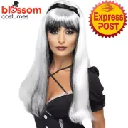 W1010 White Black Bewitching Long Halloween Dark Angel Witch Costume Wig Hair