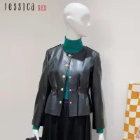 在飛比找momo購物網優惠-【Jessica Red】氣質百搭收腰圓領短版PU皮外套82