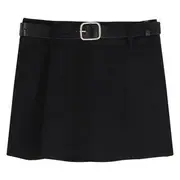 Plain Frayed Crop Shirt / Crew Neck Cropped Sweater / High Waist Mini Pencil Skirt Skirt - Black - S