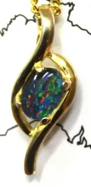 Lightning Ridge NSW Australian Solid Silver Set Natural Triplet Opal Pendant