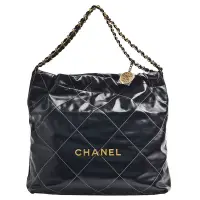 在飛比找Yahoo奇摩購物中心優惠-CHANEL 經典22系列品牌LOGO白色菱格紋縫線小牛皮銀