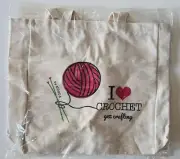 New Get Crafting By MODDA “I Love Crochet” Tote Bag Canvas Supply Bag 13.5" x13"