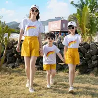 在飛比找ETMall東森購物網優惠-夏季條紋短袖T恤韓版休閑親子裝