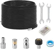 M MINGLE Sewer Jetter Kit for Pressure Washer, 1/4 Inch NPT, 100 Feet Hose, Button Nose and Rotating Sewer Jetting Nozzle, Orifice 4.0, 4.5, Pressure 4000 PSI