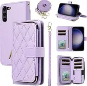 [ELISORLI] Wallet Case for Samsung Galaxy S23 5G with Wrist Strap,Shoulder Strap,9+ Card Slots Zipper Purse Luxury PU Leather Stand Cell Phone Cover for S 23 23S GS23 G5 SM-S911U 6.1 inch Women Purple