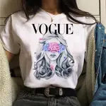 VOGUE FLORAL LADY T SHIRT 新款鮮花女人印花優雅閨蜜短袖T恤