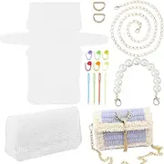 [CRASPIRE] Plastic Mesh Bag Kit Clear Plastic Mesh Canvas Sheets Round Beaded Imitation Pearl Handbag Strap Extension Alloy Golden Chains Needles Clasps for DIY Crafts Crochet Pruse Making Supplies