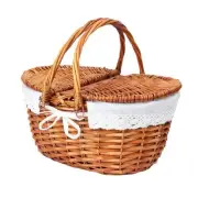 Wicker Picnic Basket with Lid, Wicker Picnic Hamper with Removable Lining and