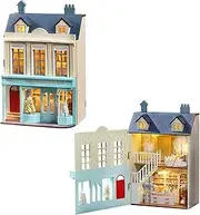 Handmade DIY Dollhouse Miniature Kit – Detailed 3D Wooden Mini House with LED Lighting, Furniture & Decor, Ideal Creative Gift for Adult, Teens, and Craft Enthusiasts（Gift Shop）