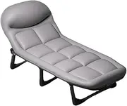 Folding Camping Bed for Adults w/Mattress & Pillow 6 Position Adjustable Backrest Portable Cot for Sleeping Outdoor Reclining Lounge Chair for Home Nap Beach Travel