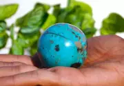 Rare Large 50MM Pyrite Sky-Blue Turquoise Stone Metaphysical Sphere Ball T4