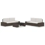 5 Piece Garden Lounge Set Poly Rattan Brown vidaXL