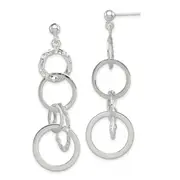 Sterling Silver Polished And Hammered Circles Post Dangle Earrings