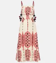 [Johanna Ortiz] Johanna Ortiz Embroidered printed linen midi dress AU 16 multicoloured