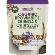Macro Organic Microwave Brown Rice Quinoa Chia Seeds With Garlic 250g