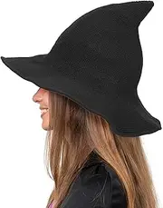 Durio Witch Hat Foldable Knitted Witch Hats for Women Halloween Wizard Hat for Cosplay Costume