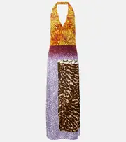 [Dries Van Noten] Dries Van Noten Printed halterneck maxi dress AU 10 multicoloured