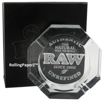 RAW Rolling Papers Etched Crystal Leaded Glass ASH TRAY - LIMITED EDITION