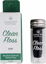 Living Well Bamboo Charcoal Dental Floss – Natural, Vegan, Biodegradable, PFAS-Free – Eco-Friendly Floss with Glass Jar – Zero Waste Oral Care