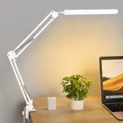 LED Desk Lamp, Swing arm Desk Light with clamp, 3 Lighting White-Aluminum clip
