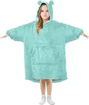 ODAWA Light Pink Wearable Blankets Warm Teen Wearable Blankets Soft Comfortable Flannel Hooded Blanket, Green Blue, Small