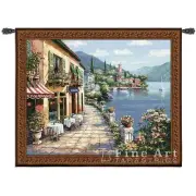 Overlook Cafe I Sea Scene Ocean View European Landscape Wall Tapestry 53"x44"