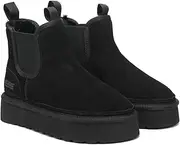 UGG DREAMMERINO Women's Ankle Boots Chelsea Platform Boots Black,Chelsea Platform Boots Men Sheepskin Boots Women Suede Womens Platform Boots