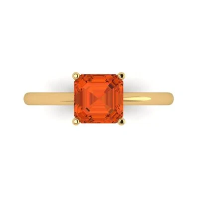 1.5Ct Asscher Cut Red Gemstone Solid Gold Solitaire Engagement Promise Ring