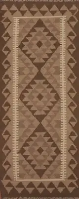Flat-Weave Geometric Reversible Kilim Runner Rug Wool Hand-Woven Carpet 2'x6'