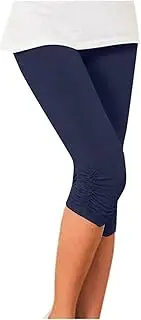 [Generic] Women's Stretch Capri Yoga Pants High Waist Tummy Control 7/8 Crop Leggings Solid Soft Workout Running Pants 2025