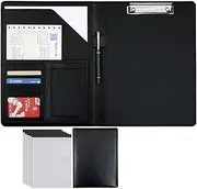 A4 Portfolio Organizer Folder PU Leather Business Padfolio Notebook with Letter Size Clipboard Interview/Resume Document Holder(Black,5*Note pad A)
