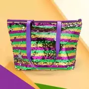 Women's Mardi Gras Stripes Sequin Tote Shoulder Bag