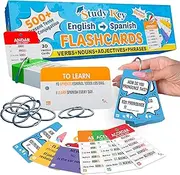 500+ Spanish Flash Cards for Adults and Kids- 270 Spanish Verb Conjugation, Nouns, Adjectives & Phrase for Beginners to Intermediate, Vocabulary Cards Language Games & Spanish Practice Cards