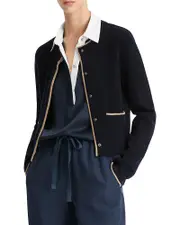 Vince Contrast Tipped Snap Front Cardigan